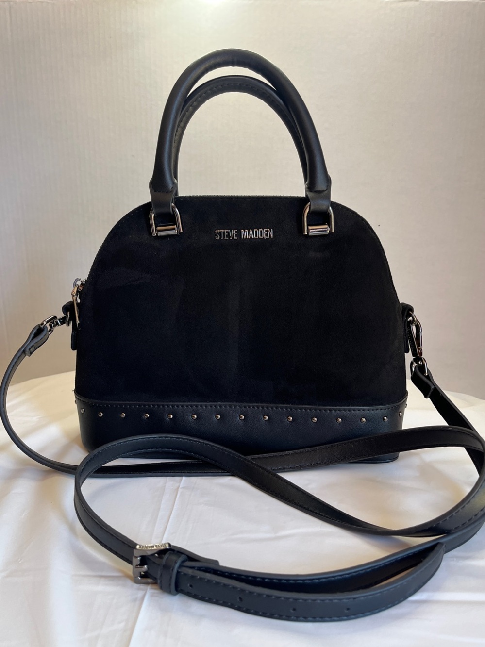 Steve Madden Black Dome Satchel with Studded Trim
